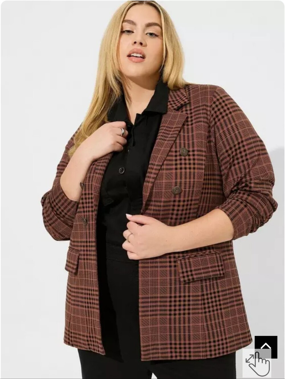 Torrid Plus Size 4x: Ponte Double Breasted Relaxed Blazer Brown Plaid NWOT